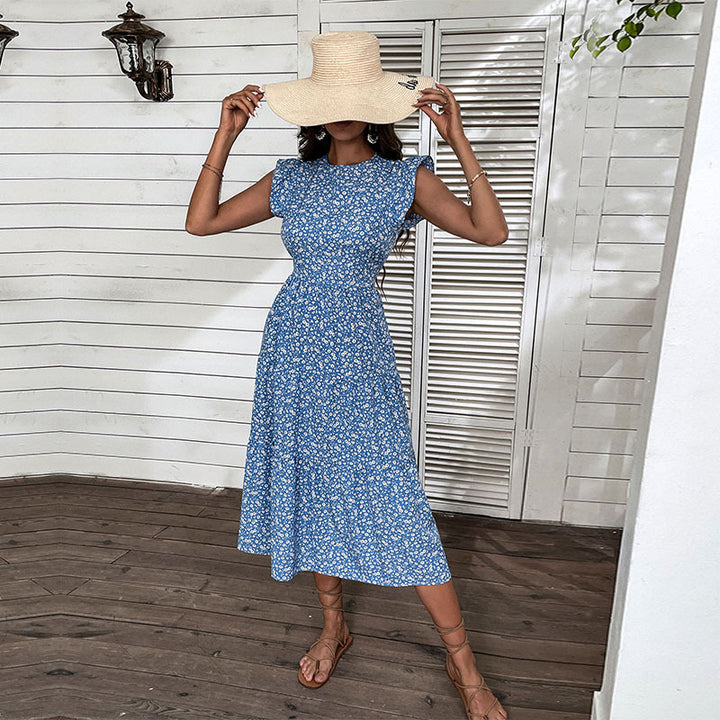 Damen Maxikleid mit floralen Rüschen und elegantem tailliertem Design Drune