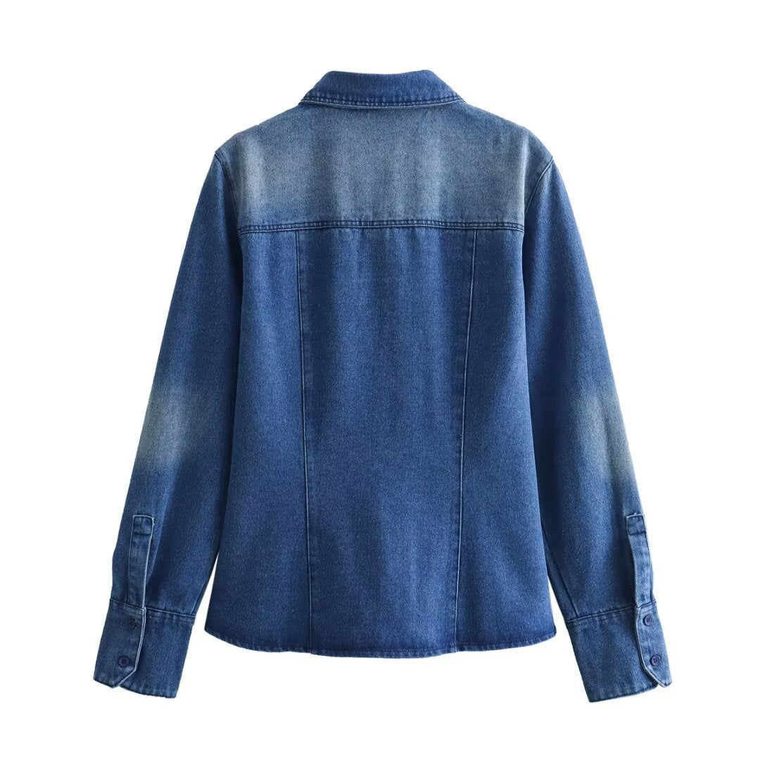 Damen Jeanshemd mit praktischer Brusttasche und modischem Washed-Effekt Drune