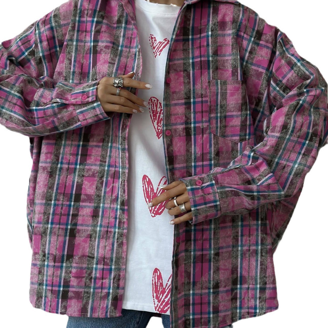 Damen lässige Karo-Hemdjacke im Oversized-Schnitt Drune