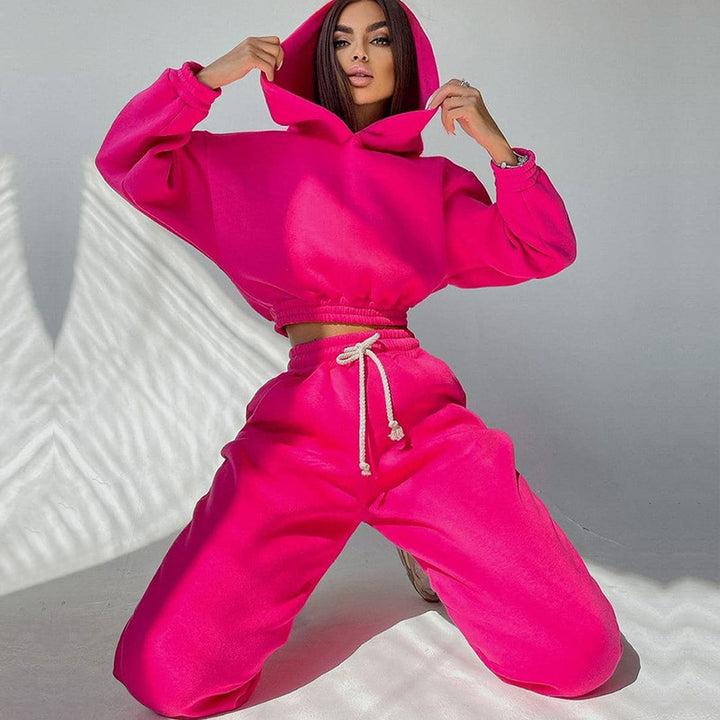 Damen modisches und lässiges cropped Sweatshirt und Jogginghose Set Drune