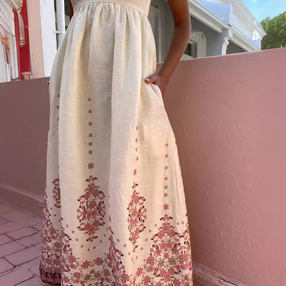 Damen Maxikleid mit exklusivem floralem Stickdesign und zarten Trägern Drune