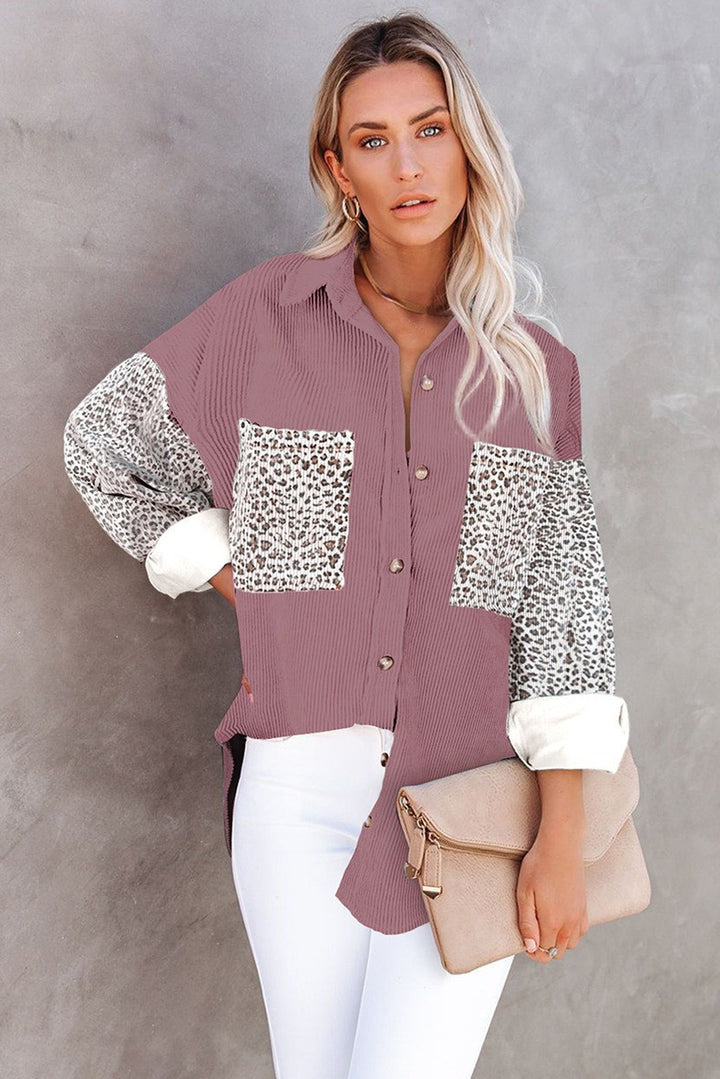 Damen Trendige Kordjacke mit Leo-Details Drune