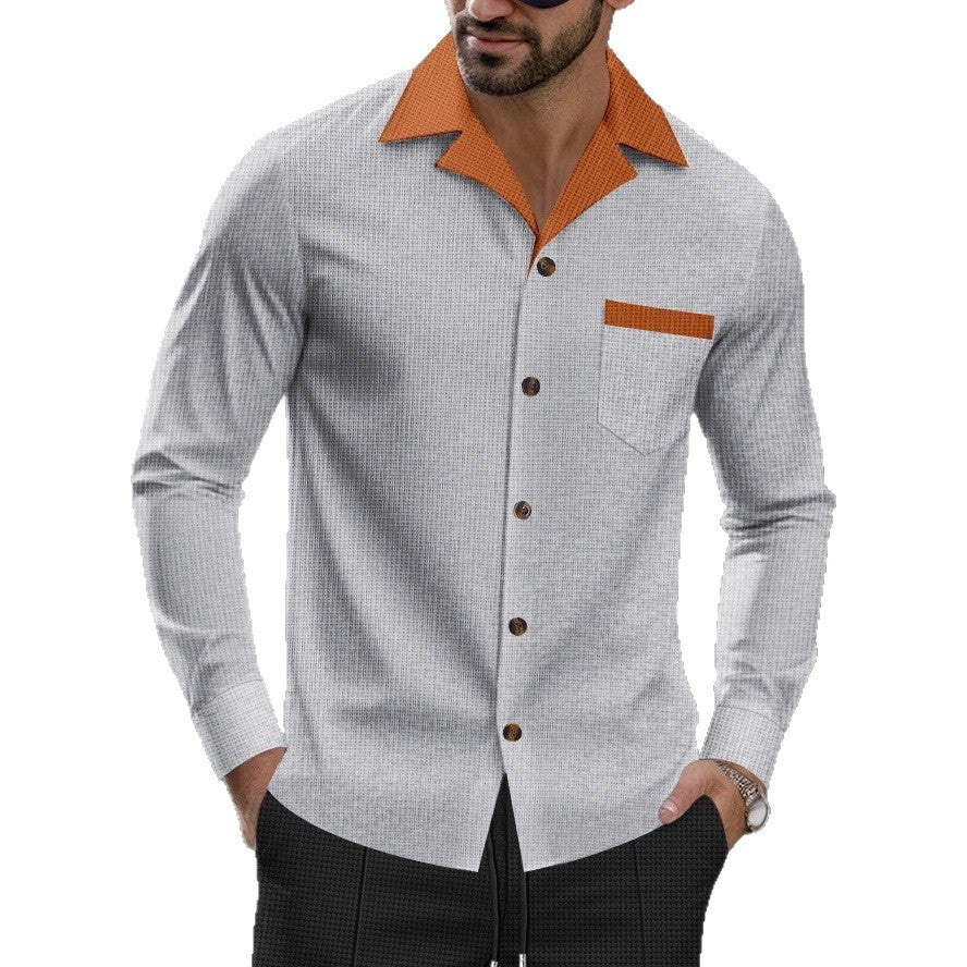 Herren modisches Langarmhemd mit kontrastierendem Kragen und Brusttasche Drune