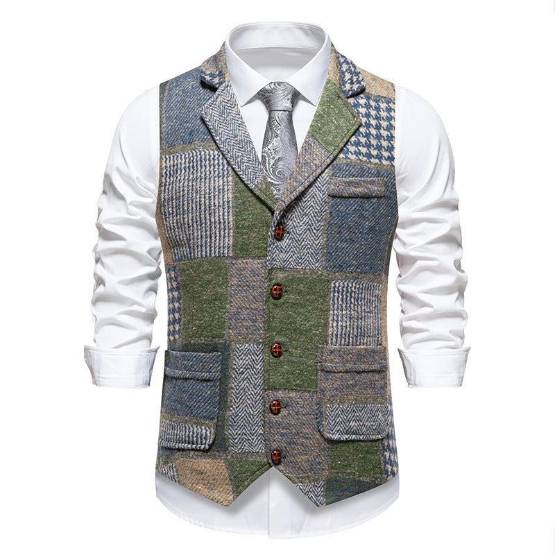Herren elegante Patchwork-Weste mit praktischen Taschen und außergewöhnlichem Design Drune