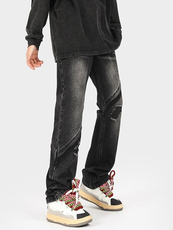 Herren modische Ripped Denim-Jeans im lässigen Schnitt mit asymmetrischem Design Drune