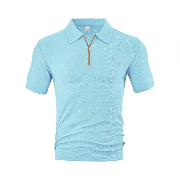 Herren nan schmal geschnittenes Halbzip-Polo mit feiner Fischgrät-Jacquardstruktur Drune