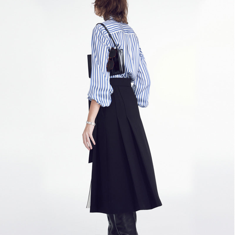 Damen Elegante Bluse mit feinen Streifen und modischer Knopfleiste Drune