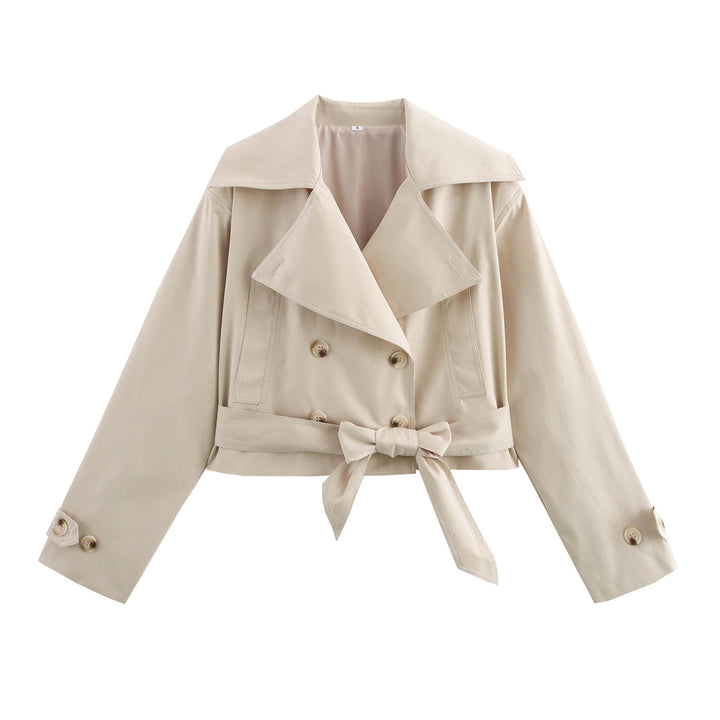Damen modische cropped Trenchjacke mit eleganten Knopfdetails und Gürteldetail Drune