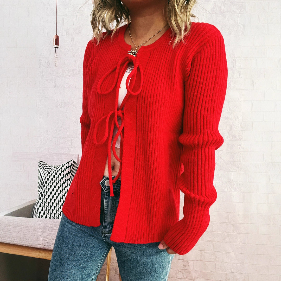 Damen Strickjacke mit dekorativem Schnürdesign und strukturiertem Material Drune