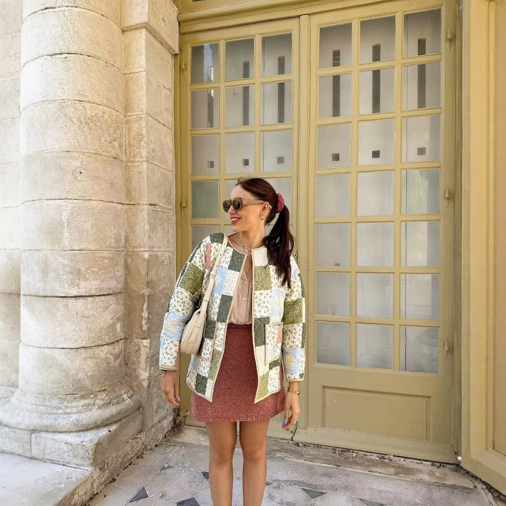 Damen gesteppte Patchwork-Jacke mit praktischen Taschen Drune