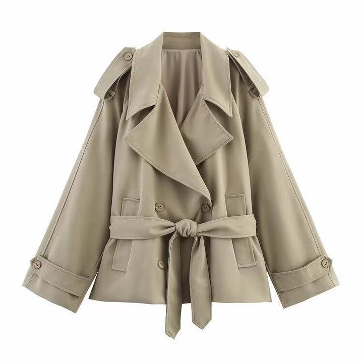 Damen nan kurze Trenchcoat-Jacke mit Taillengürtel und Doppelreiher Drune