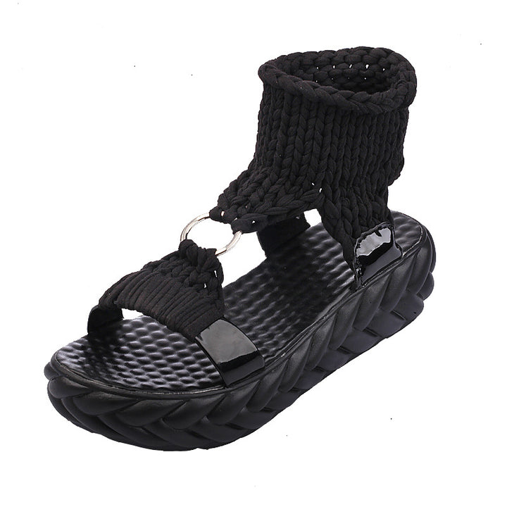Damen nan handgewebte geflochtene Plateau-Sandalen mit ergonomischer Polstersohle Drune