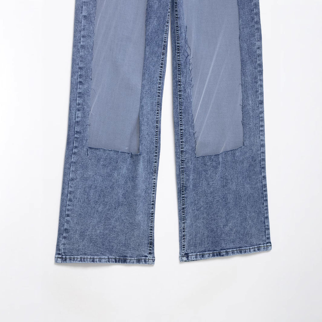 Damen weite Denim-Hose mit Patch-Design Drune