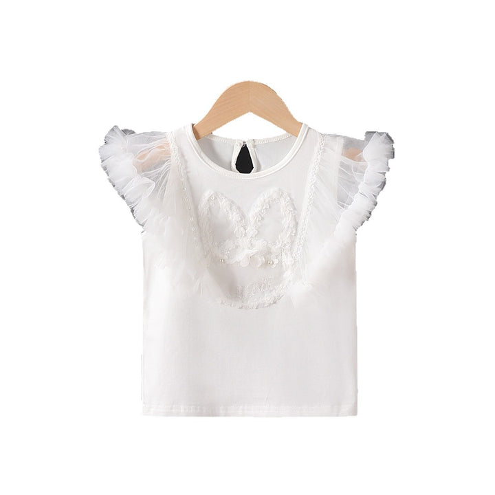 Mädchen T-Shirt mit luftigen Tüllärmel und besticktem Bunny-Motiv Drune