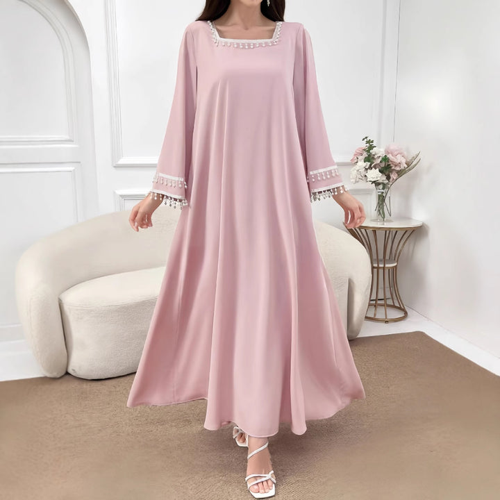 Damen Elegantes Maxikleid mit dekorativen Fransen und weiten Ärmeln Drune