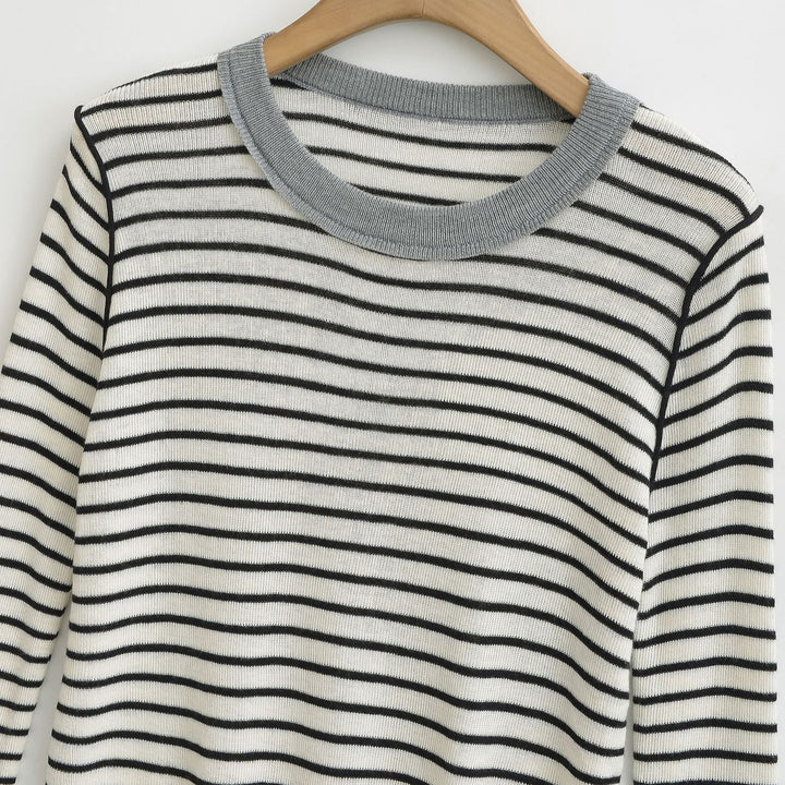 Damen gestreifter Langarmpullover mit Rundhalsausschnitt Drune