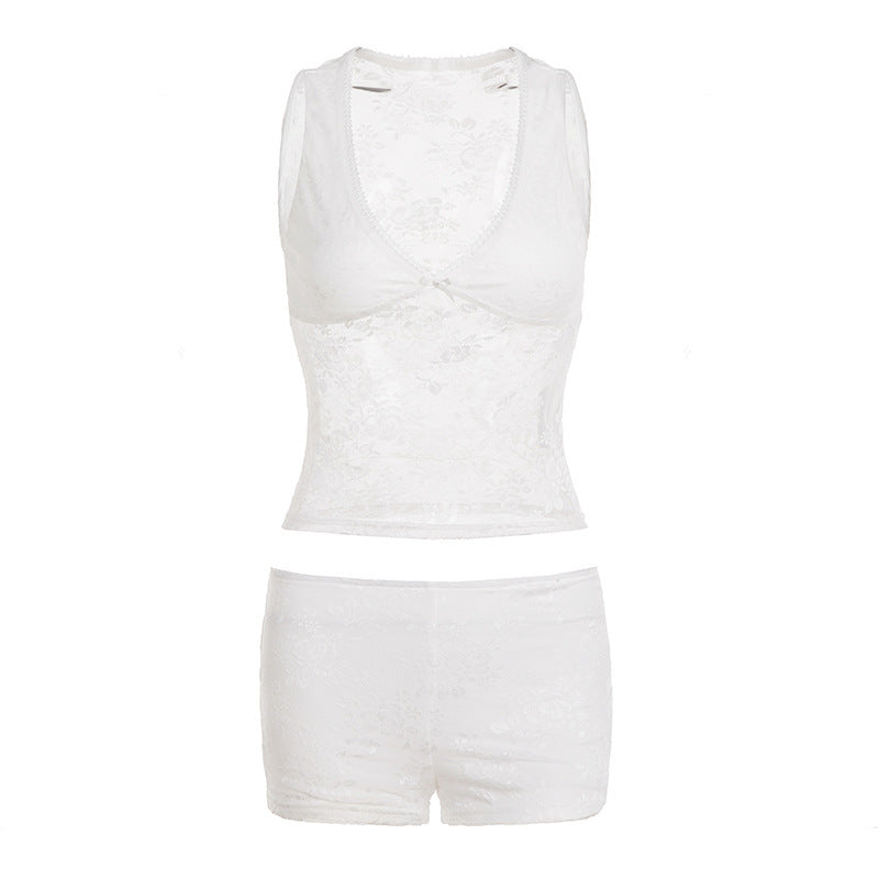 Damen Schlafanzug-Set aus Spitze mit zarten Details Drune