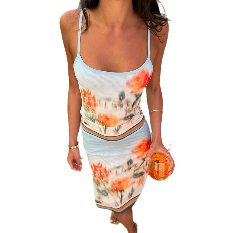 Damen Spaghetti-Träger Top mit floralem Druck Drune