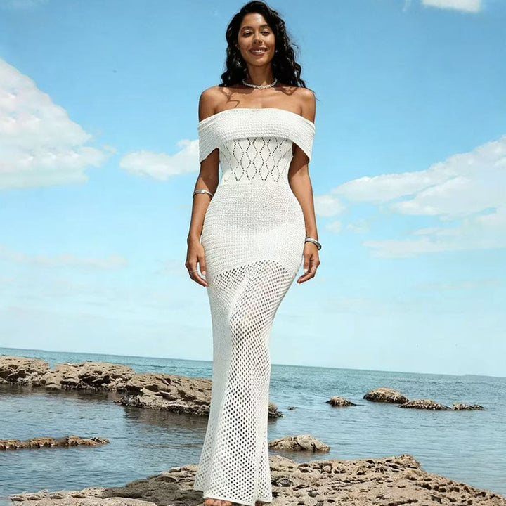 Damen Off-Shoulder Häkelkleid mit figurbetontem Schnitt und raffiniertem Design Drune