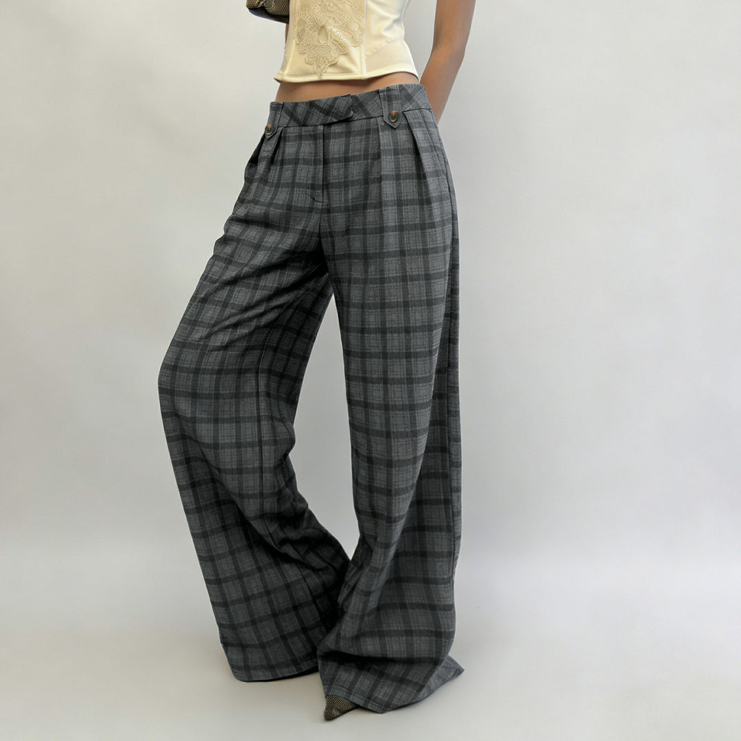 Damen Karierte Culotte-Hose mit hohem Taillenbund und eleganter Faltenlegung Drune