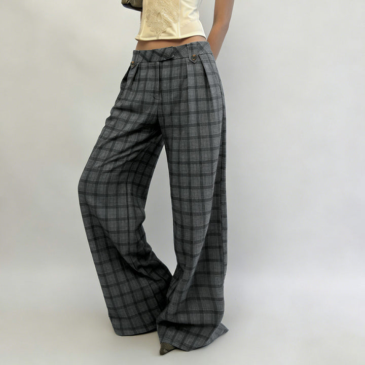 Damen Karierte Culotte-Hose mit hohem Taillenbund und eleganter Faltenlegung Drune