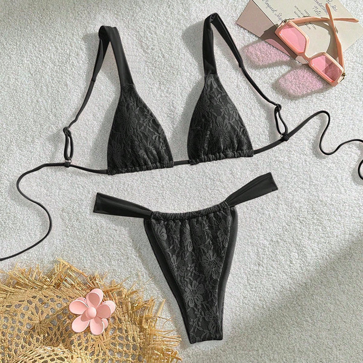 Damen Triangel-Bikini mit floralem Spitzendesign Drune