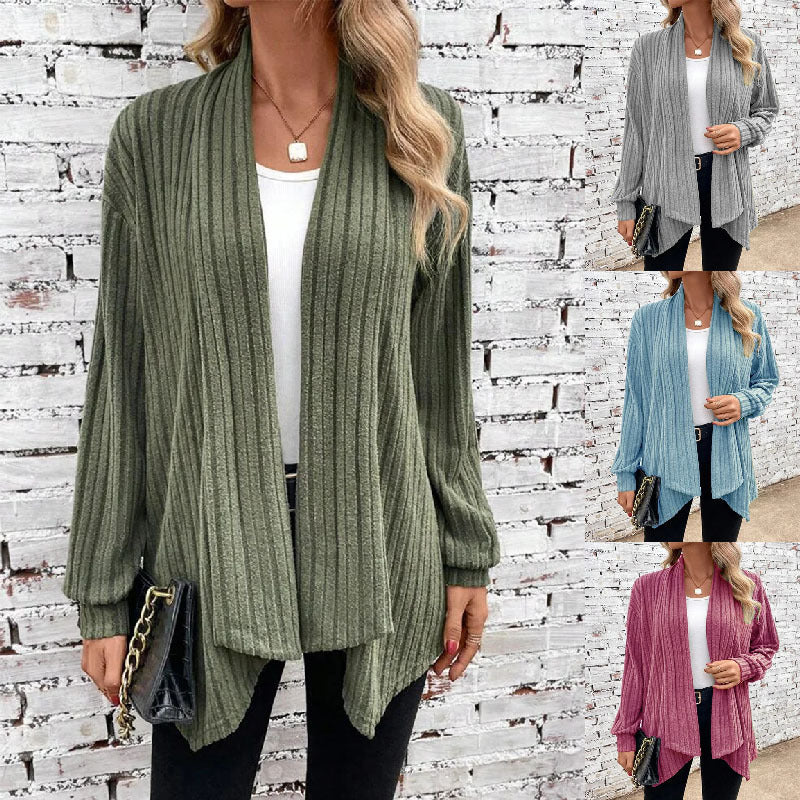 Damen Gestreifter Cardigan mit offenem Schnitt und langen Ärmeln Drune
