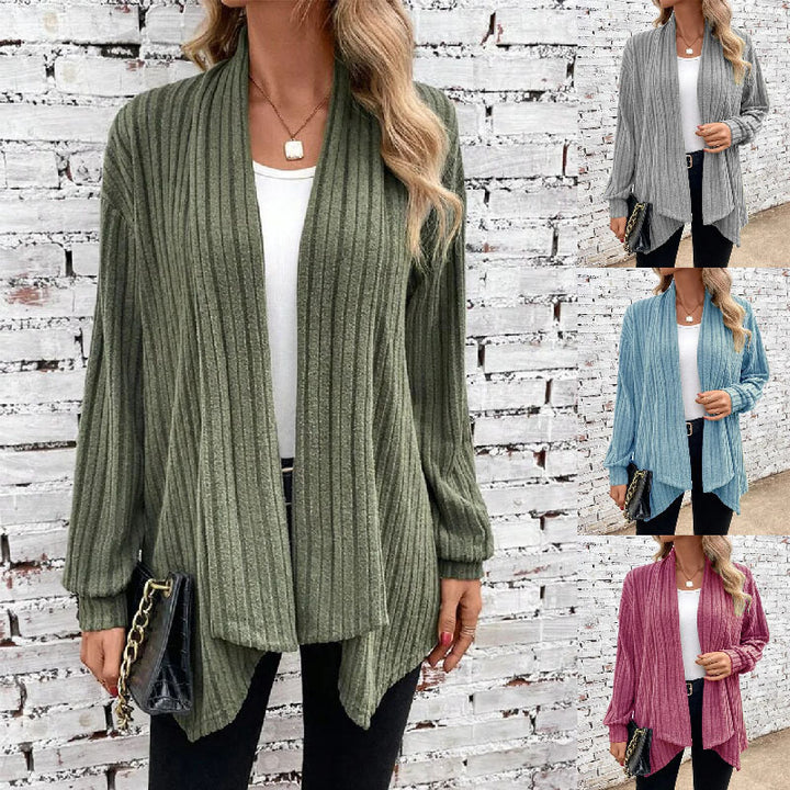 Damen Gestreifter Cardigan mit offenem Schnitt und langen Ärmeln Drune