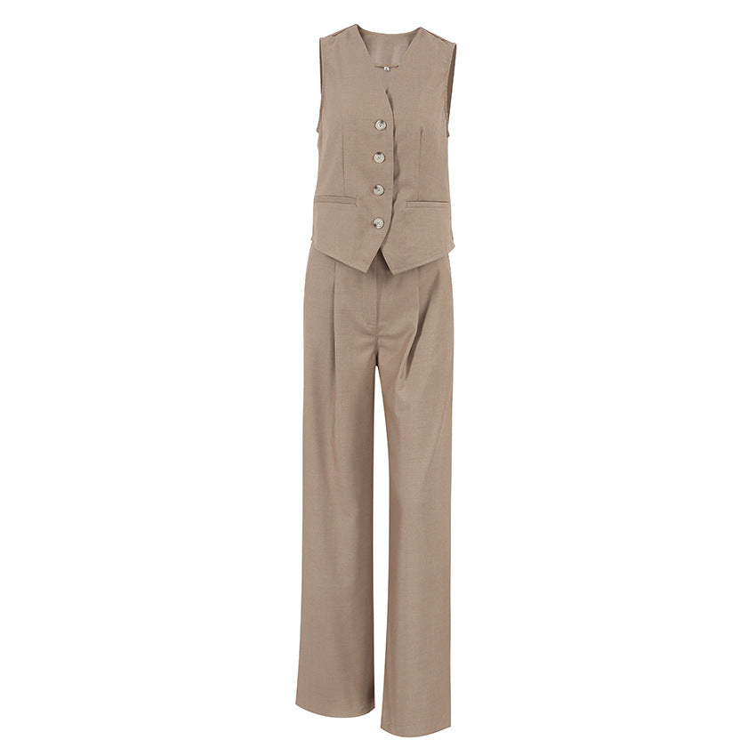 Damen Zweiteiler Ensemble mit taillierter Weste und weiten Hosen Drune
