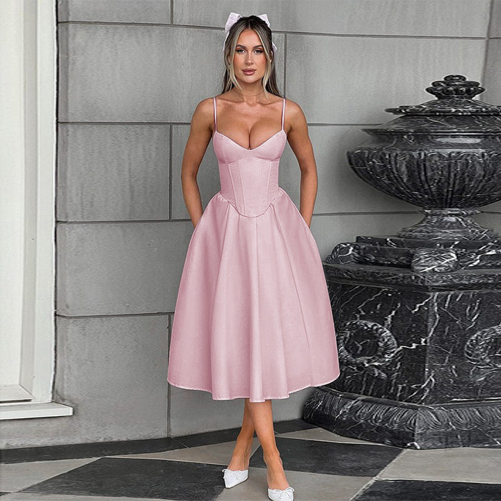 Damen Elegantes Maxikleid mit tailliertem Oberteil und schwingendem Rock Drune