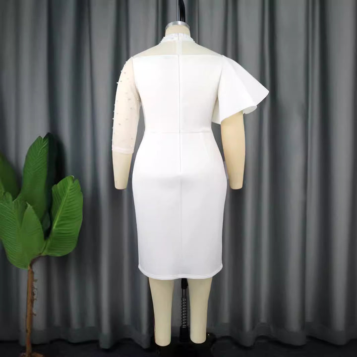Damen Cocktailkleid mit asymmetrischem Rüschendesign und dekorativen Perlenakzenten Drune