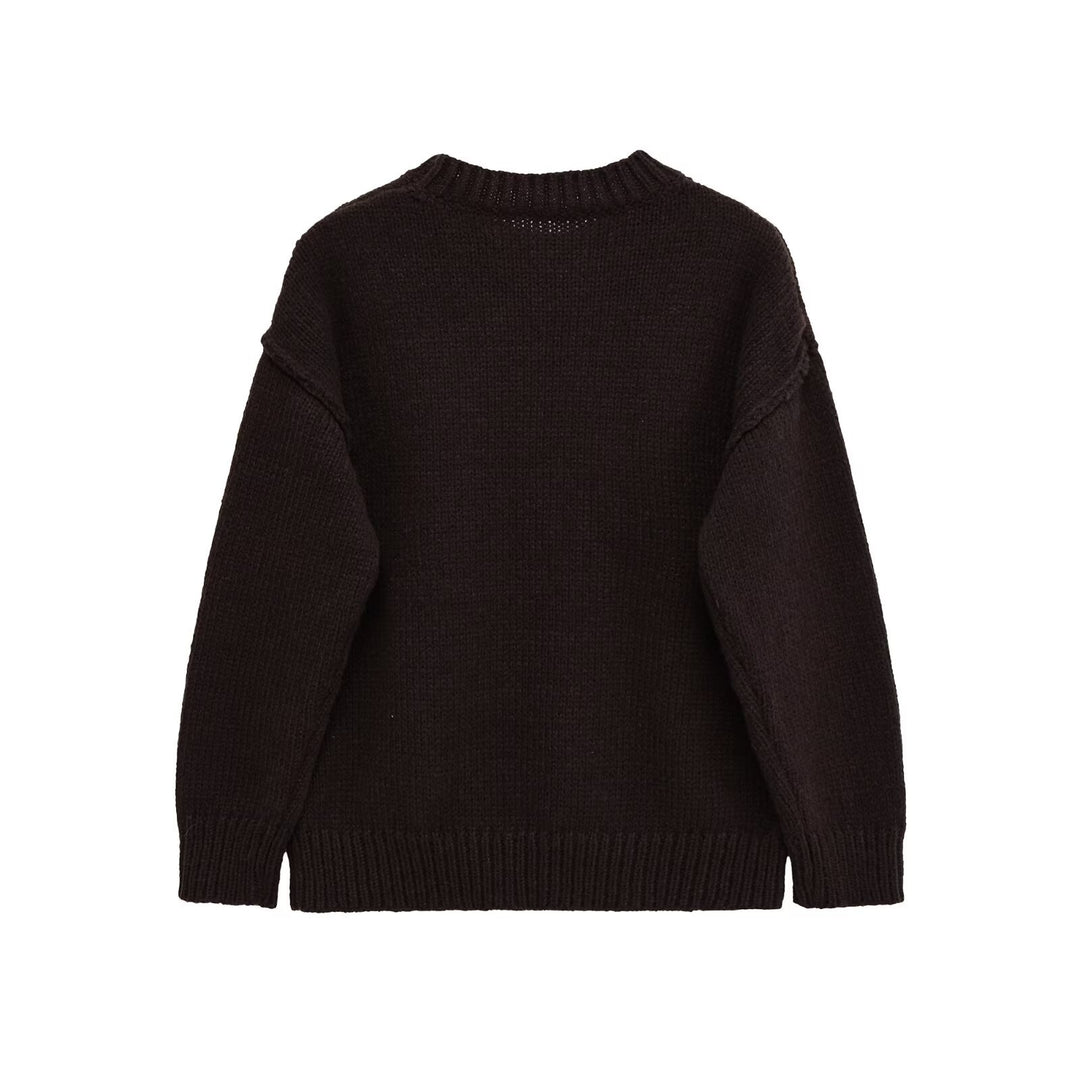 Damen lässiger Strickpullover mit Rundhalsausschnitt und überschnittenen Schultern Drune