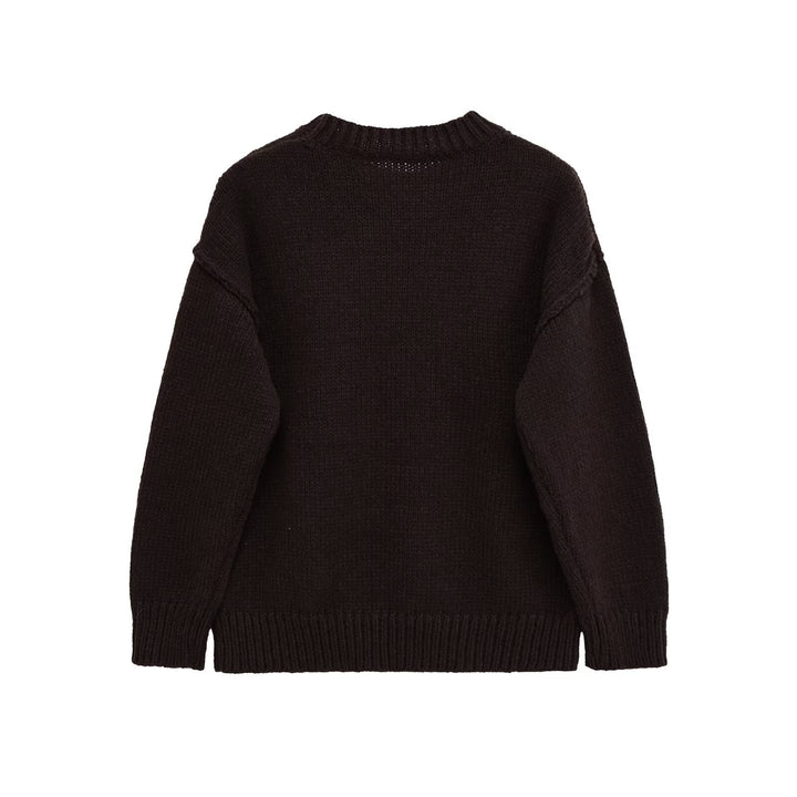 Damen lässiger Strickpullover mit Rundhalsausschnitt und überschnittenen Schultern Drune