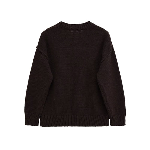 Damen lässiger Strickpullover mit Rundhalsausschnitt und überschnittenen Schultern Drune