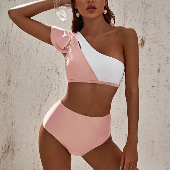 Damen asymmetrisches Bikini-Set mit hohem Bund Drune