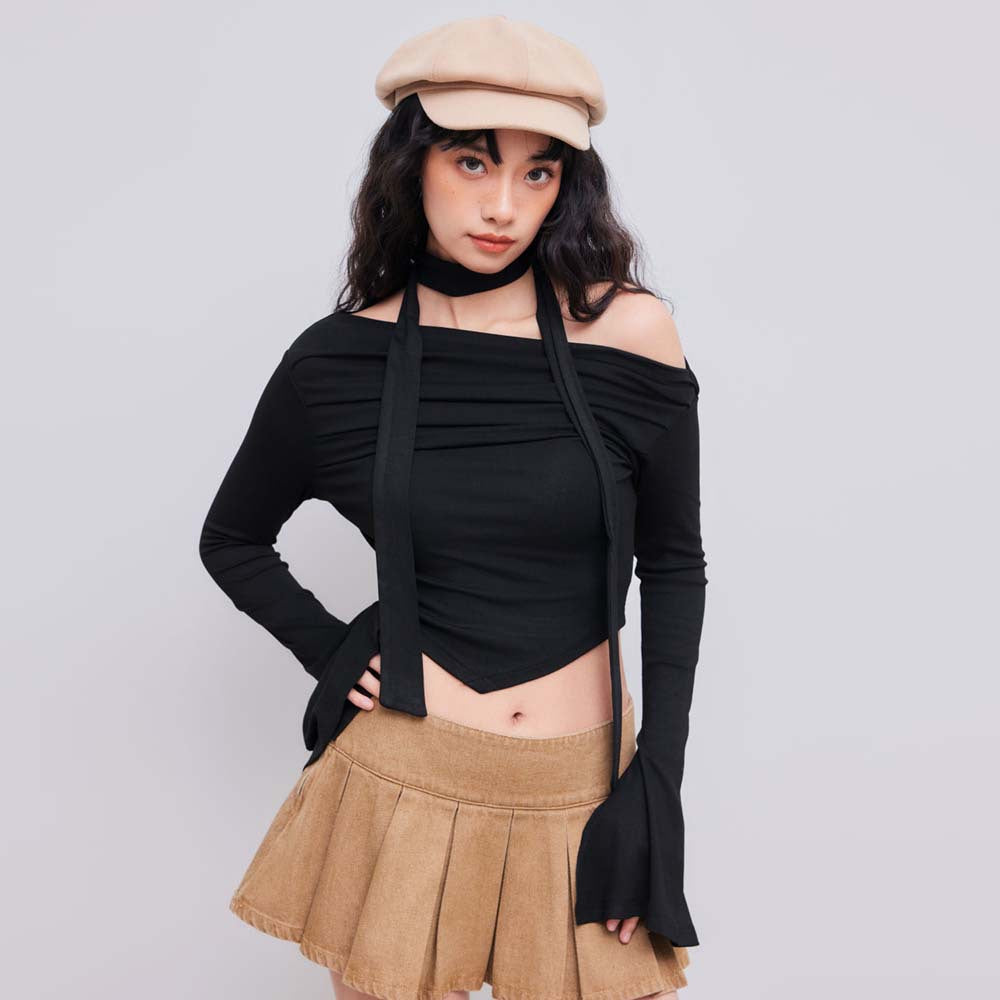 Damen Crop-Oberteil mit asymmetrischem Halterdesign und eleganter Drapierung Drune