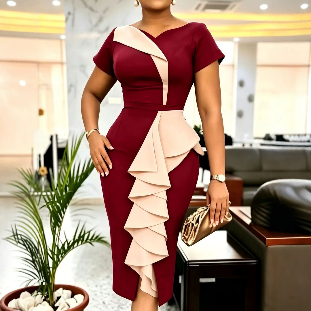 Damen Elegantes Midikleid mit asymmetrischem Rüschendesign Drune