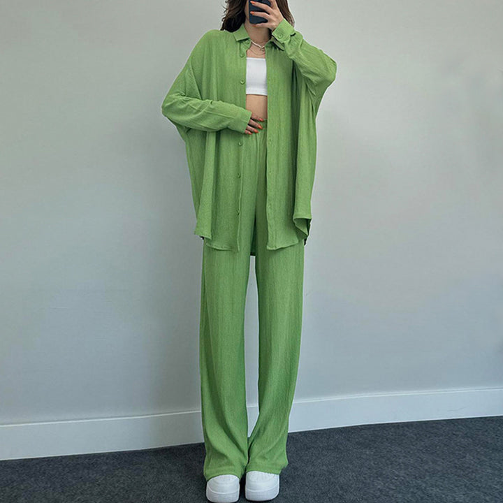 Damen lässiges Strickensemble mit weiter Bluse und lockeren Hosen Drune