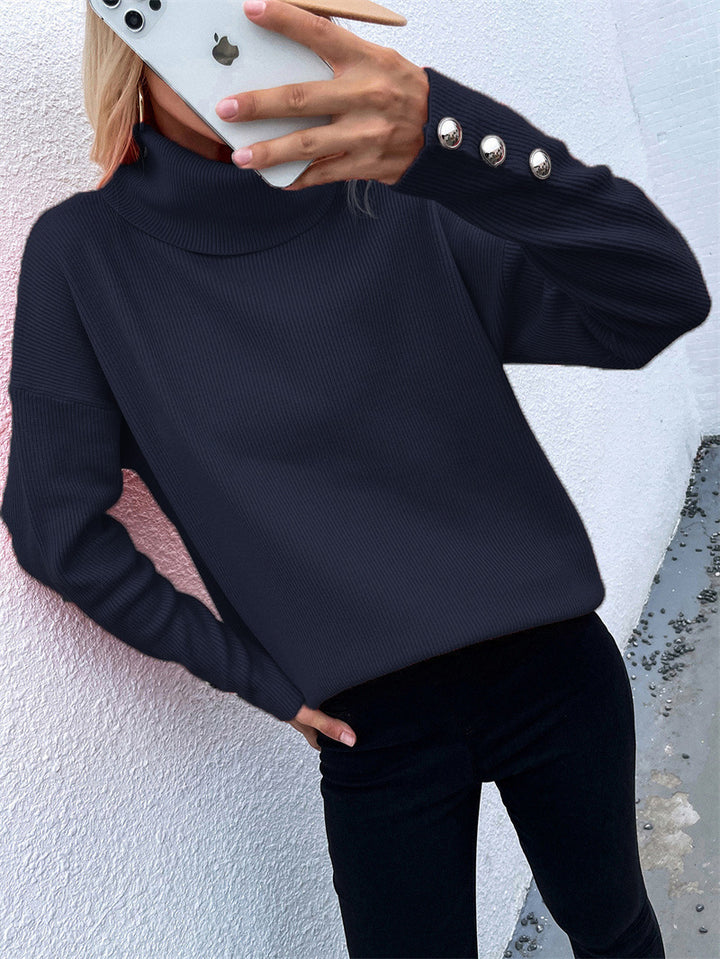 Damen Rollkragenpullover mit strukturiertem Design und Knopfdetails Drune