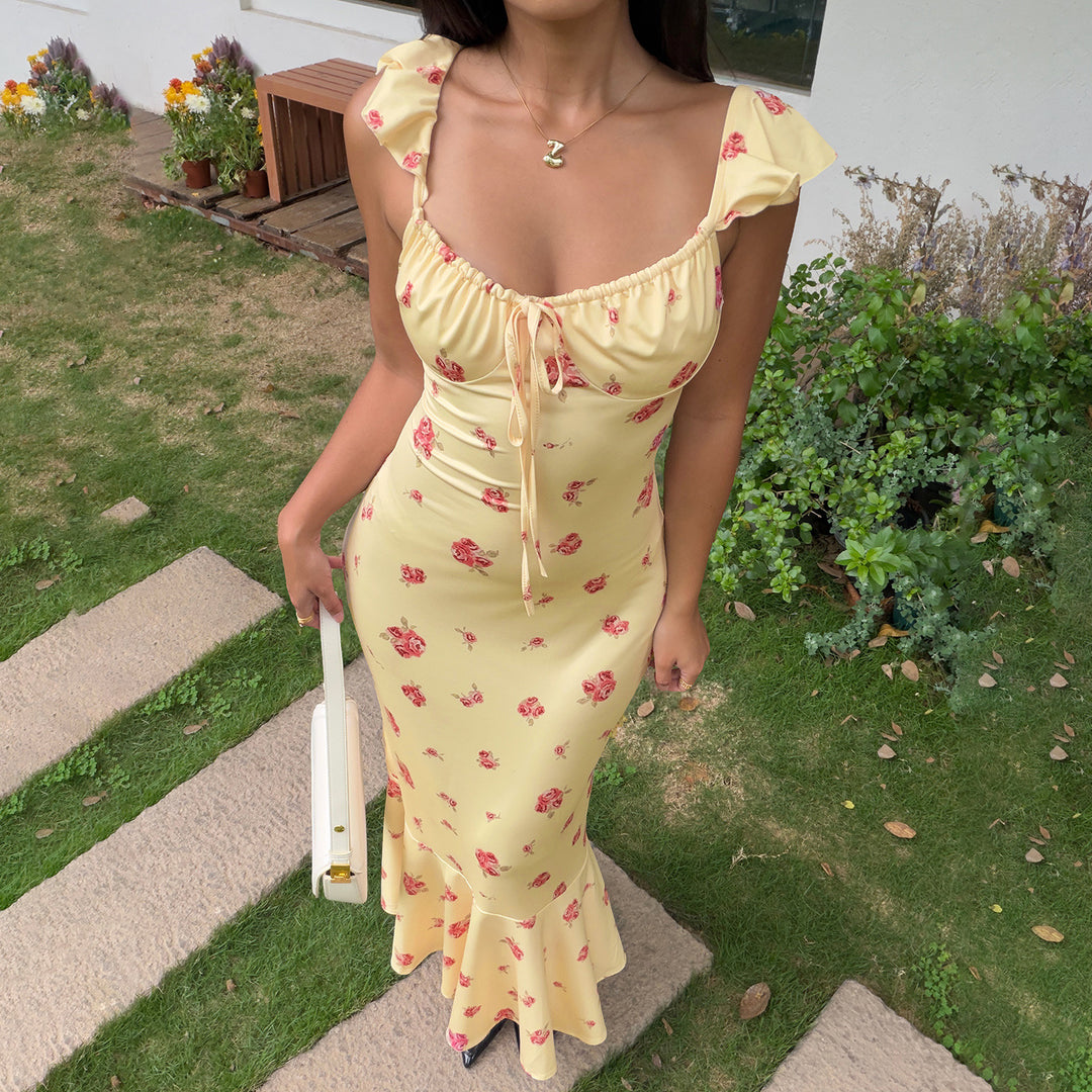 Damen Maxikleid mit floralen Rüschen und elegantem Schnitt Drune