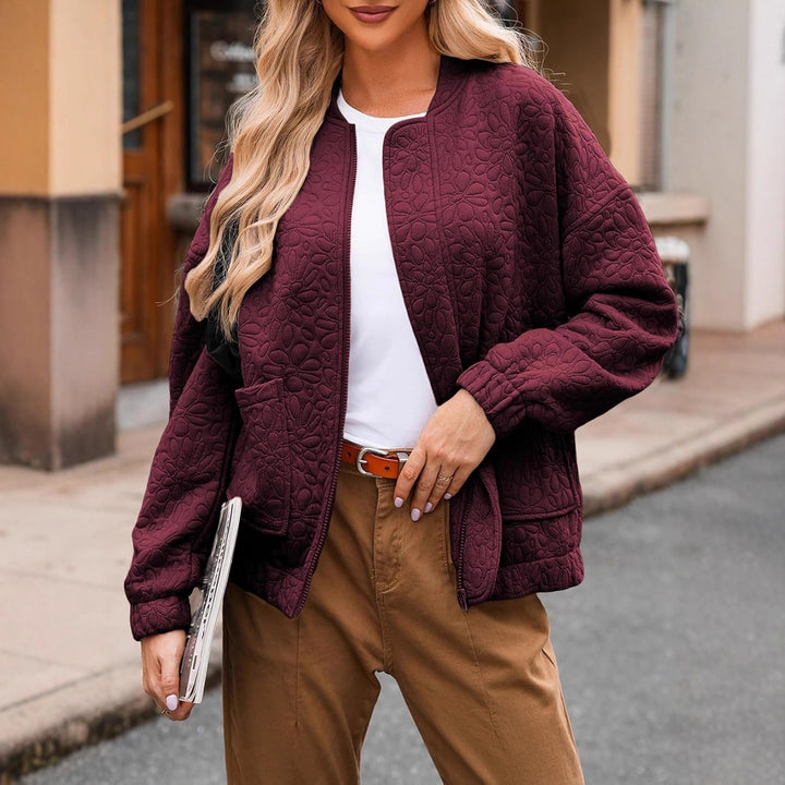 Damen gestepptes Blousonjacke mit floralem Design und praktischen Taschen Drune