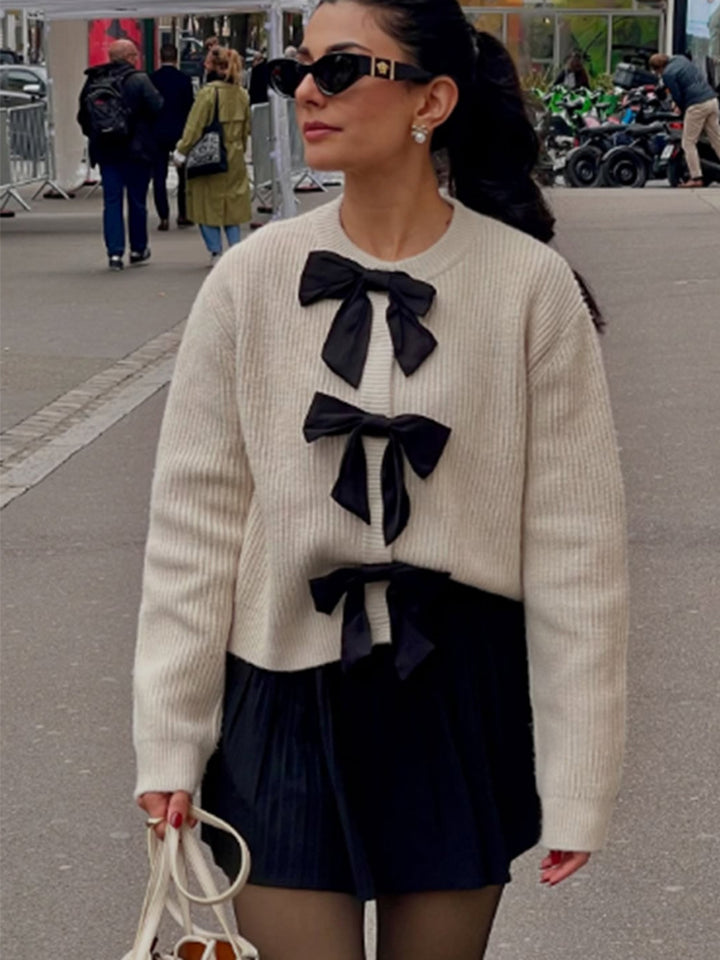 Damen modischer Pullover mit dekorativen Schleifen Drune