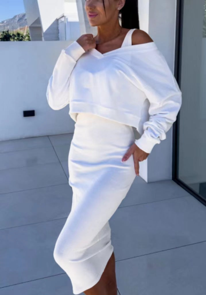 Damen Cut-Out Sweatshirt und Bleistiftrock Set Drune