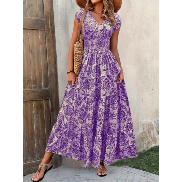 Damen Maxikleid mit nostalgischem Blumenmuster und voluminösem Rock Drune