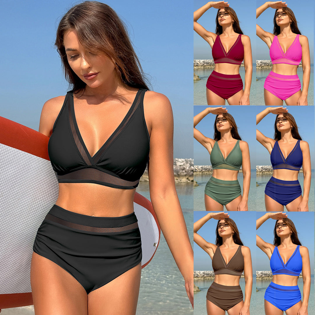 Damen Bikini-Set mit hohem Bund und transparenter Detailverarbeitung Drune