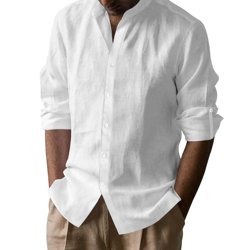Herren Elegantes Leinenhemd mit Stehkragen und Knopfdetails Drune