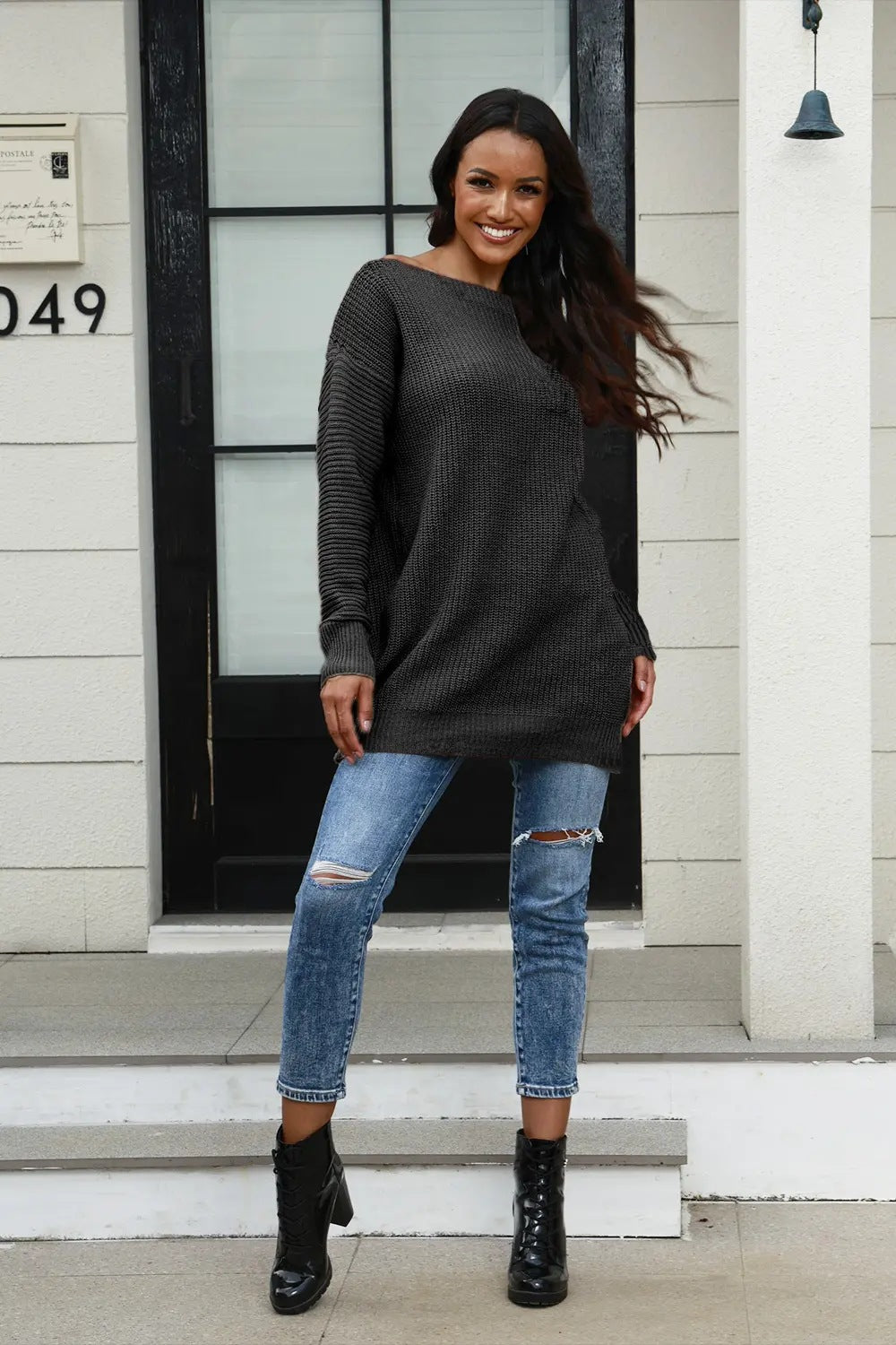 Damen Strickpullover mit weitem Schnitt und strukturierter Oberfläche Drune