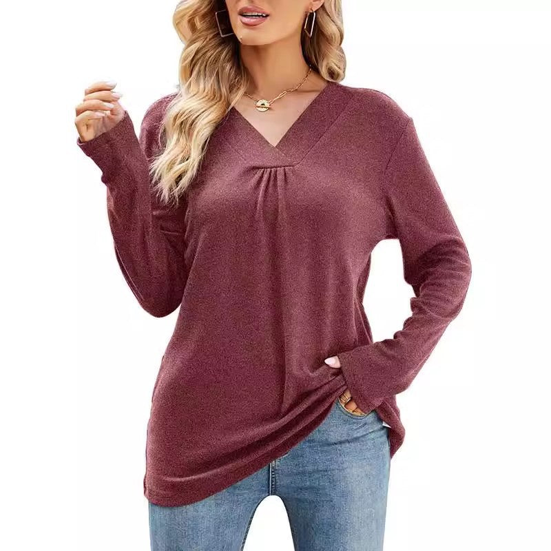 Damen V-Ausschnitt Langarmshirt mit asymmetrischem Schnitt Drune