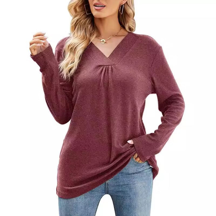 Damen V-Ausschnitt Langarmshirt mit asymmetrischem Schnitt Drune