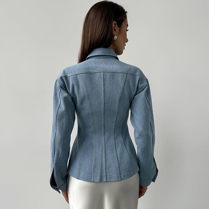 Damen taillierte Jeansbluse mit Knopfdetails Drune